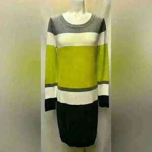 Jessica Howard Size Medium Gray Lemon Cream Stripe Women Knit Sweater Dress